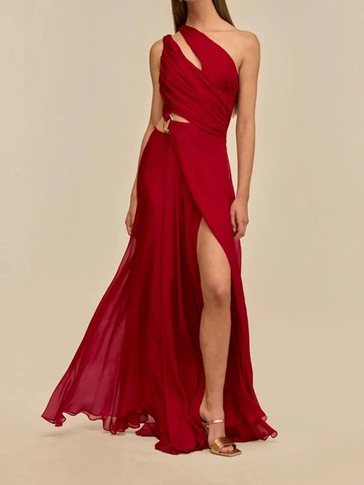 Asymmetry Slash Collar Evening Dresses