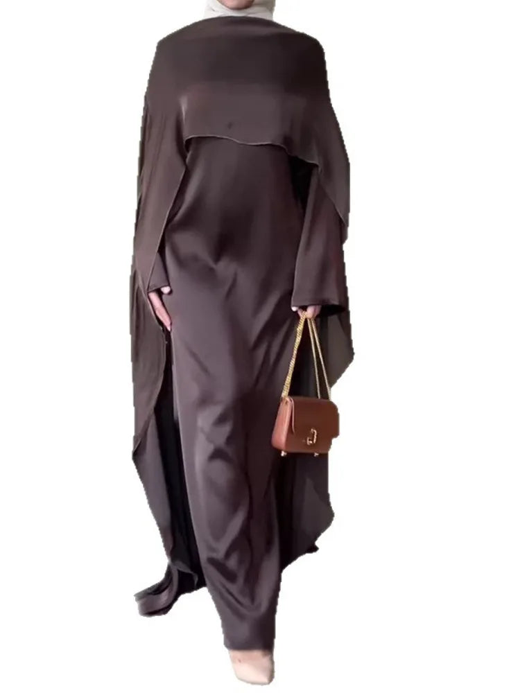 Luxury Purple Abaya With Chiffon Overlay Modest Islamic Long Dresses