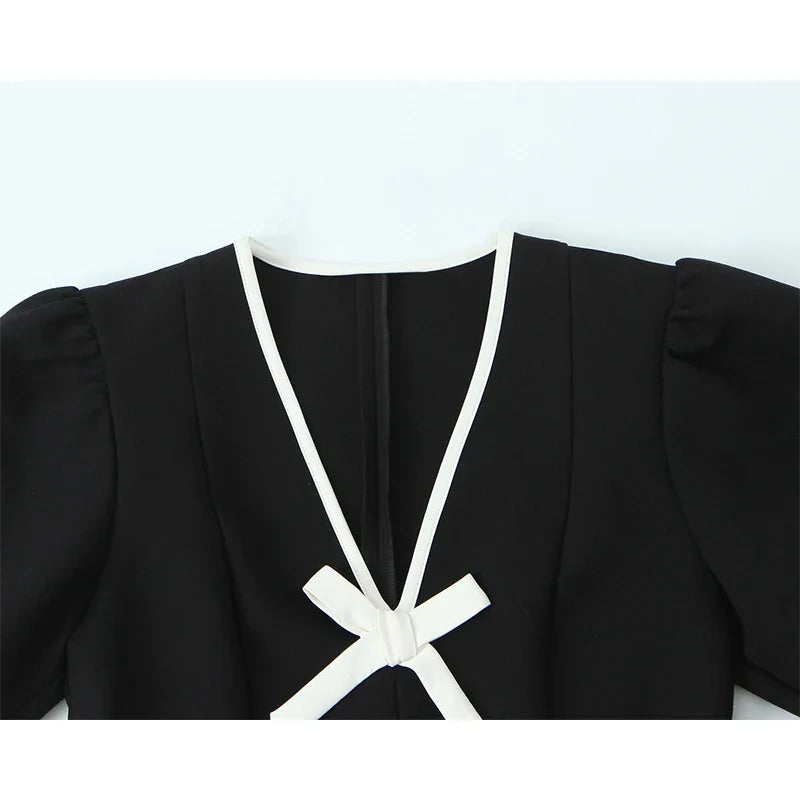 High Quality Contrast Bow Mini Dresses