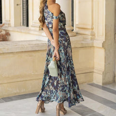 Ladies Sexy Slanted Neck Sleeveless Holiday Dresses