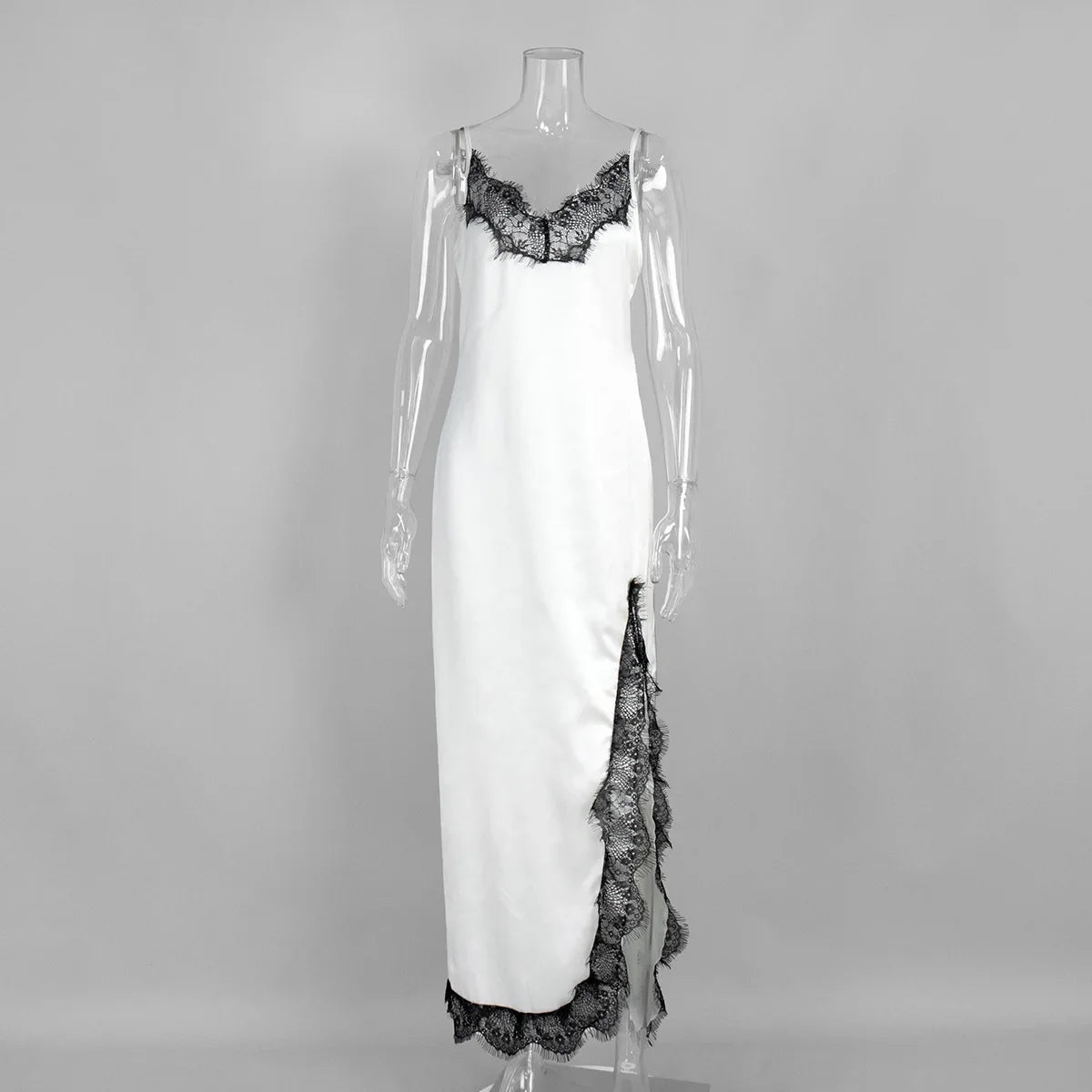 Temperament V-neck Sleeveless Lace Patchwork Slit Dresses