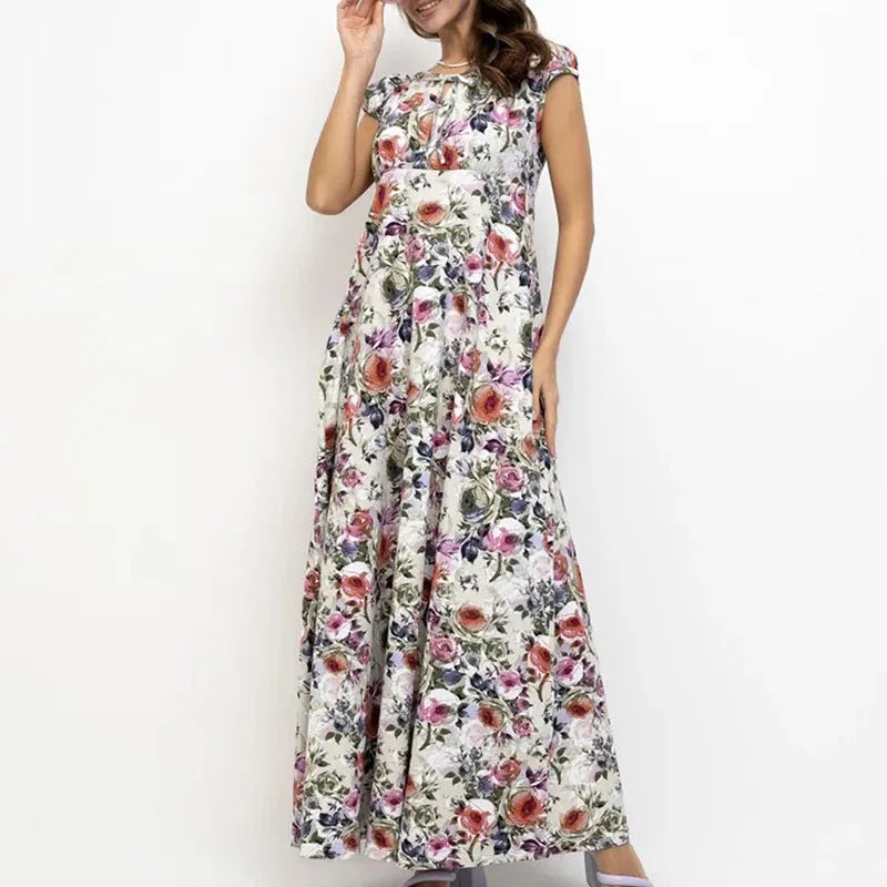 Bohemian High Waisted Party Dresses Floral Print Vacation Dresses