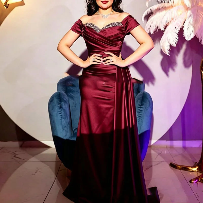 Luxury Rhinestone Solid Satin Evening Dresses