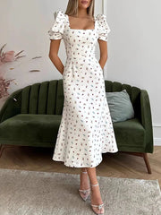 Sweet Holiday Dresses Summer Floral Print Short Sleeved A Line Dresses