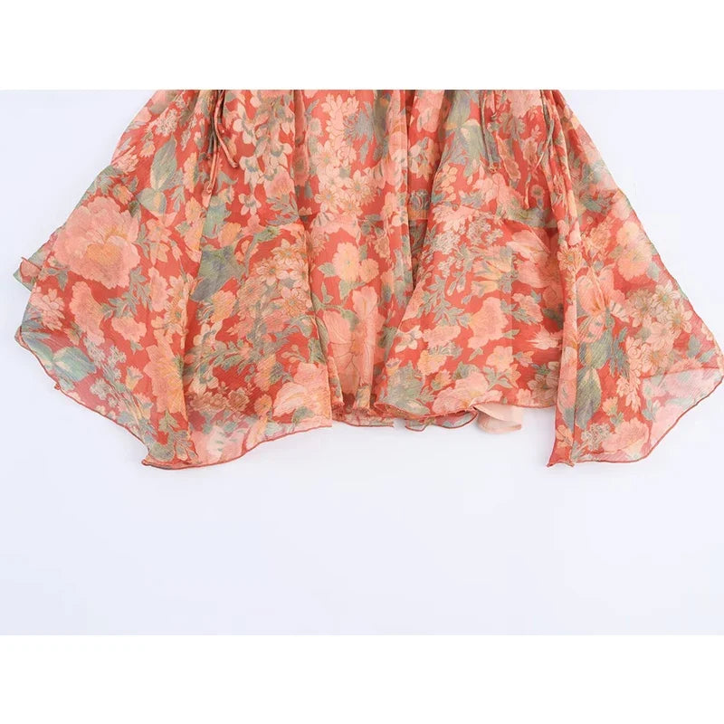 Vintage Puff Sleeve V Neck Floral Print Short Dresses