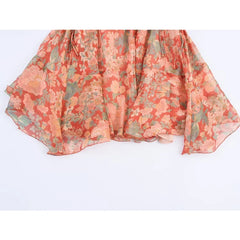 Vintage Puff Sleeve V Neck Floral Print Short Dresses