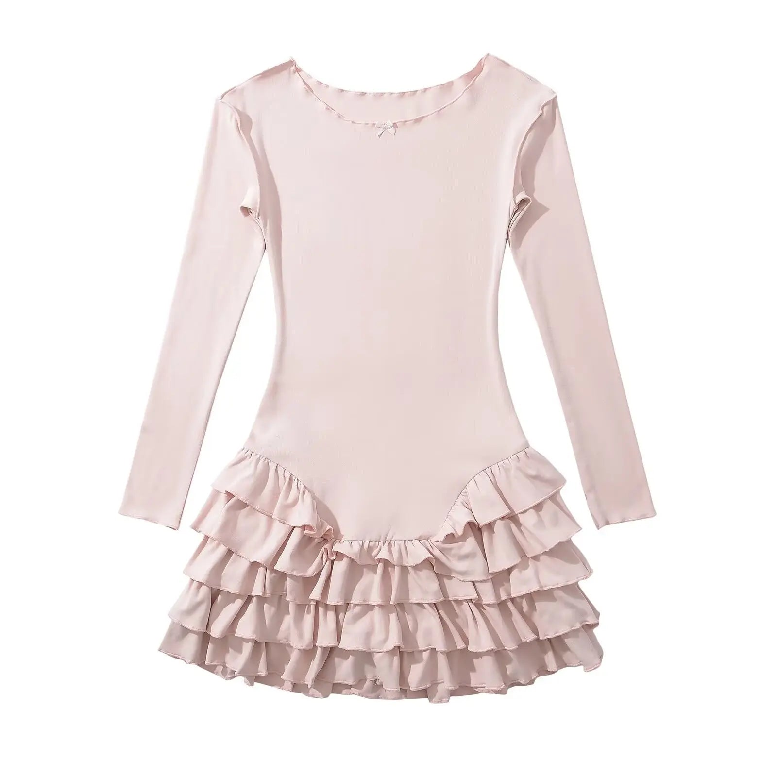 Y2k Long Sleeve O Neck Ruffle Dresses Spring Basics Vestidos Mujer Spicy Girl Style Sexy Mini Dress