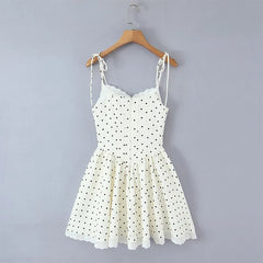 Sexy Sweet Girls Lace Trim Polka Dot Sling Mini Dresses Summer Low Waist A-line Vacation Party Dress