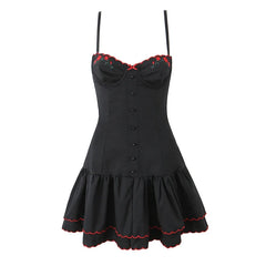 Sexy Floral Embroidery Spaghetti Straps Dresses Summer Female A-line Holiday Party Robe Lace Up Vestidos Black Pink