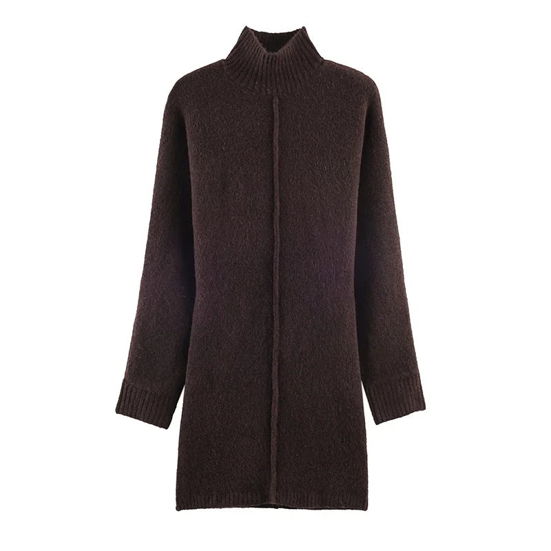 Winter Long Sleeve Turtleneck Soft Knitted Short Dresses