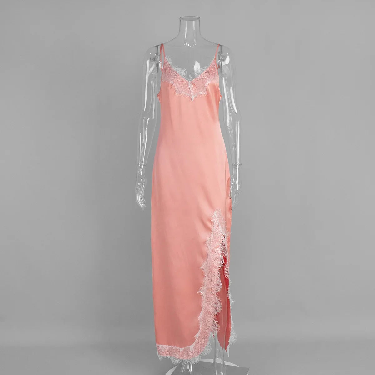 Temperament V-neck Sleeveless Lace Patchwork Slit Dresses