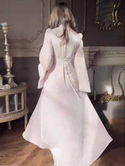 Temperament High Neck Long Sleeved Waist Cinched Pleated Dresses