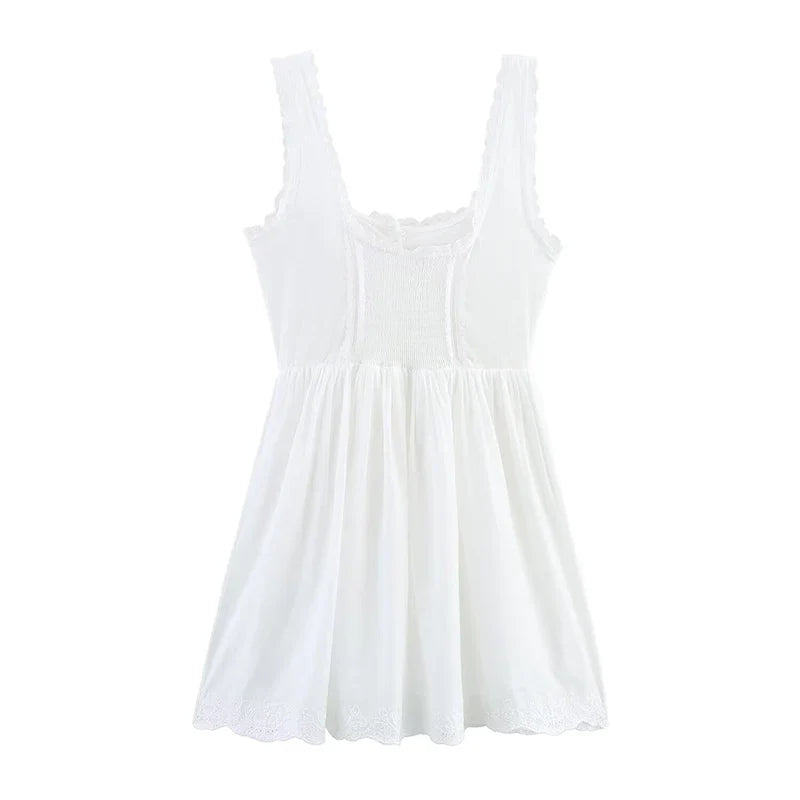 Sexy Lace Trim Embroidery White Tank Dresses