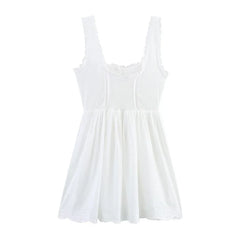 Sexy Lace Trim Embroidery White Tank Dresses