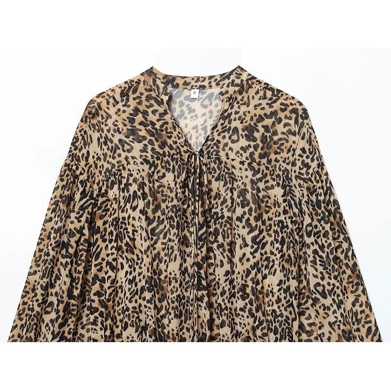 Spring Vintage Animal Print Ruffle Mini Dresses
