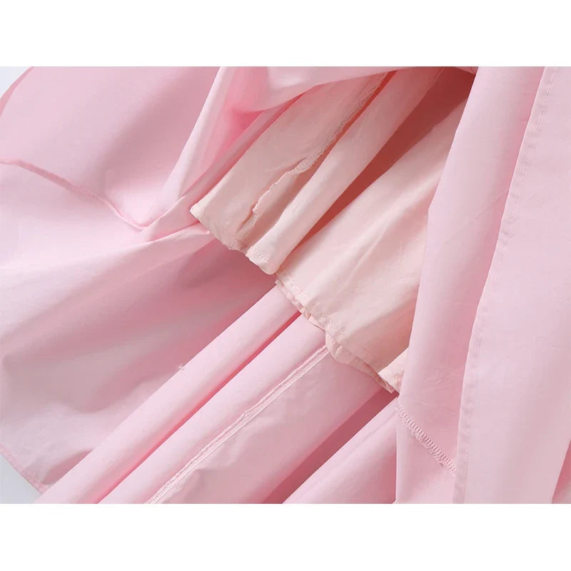 French Sweet Pink Corset Midi Dresses