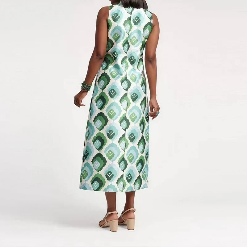 Casual Sleeveless Pattern Printed Long Dresses