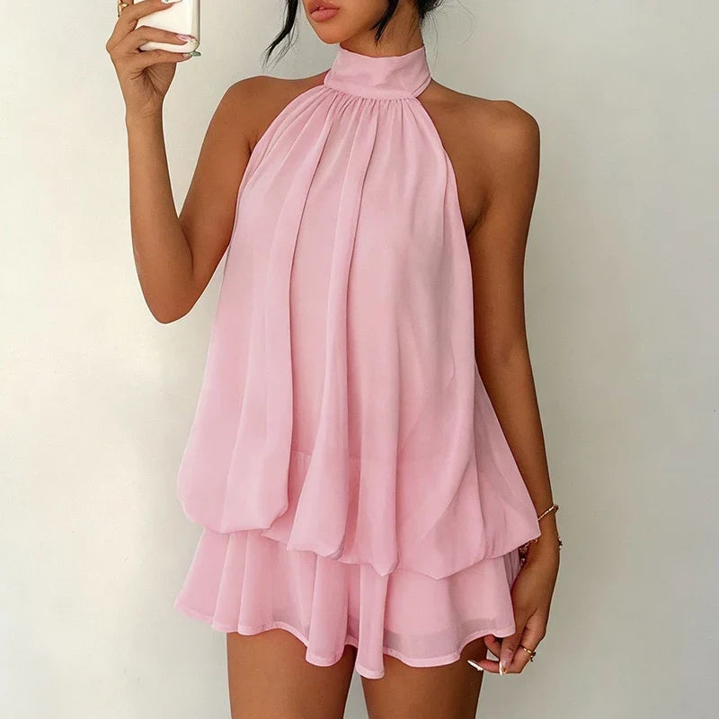 Simple Solid Color Halter Slim Mini Dresses