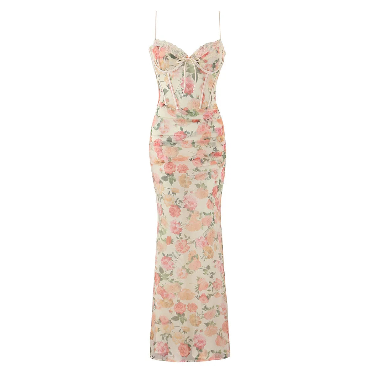 Sexy Romantic Floral Print Corset Maxi Dresses