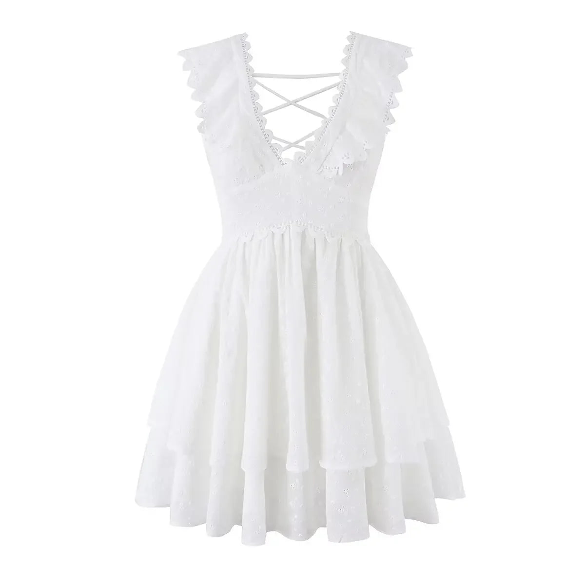 Summer White Embroidery Mini Dresses