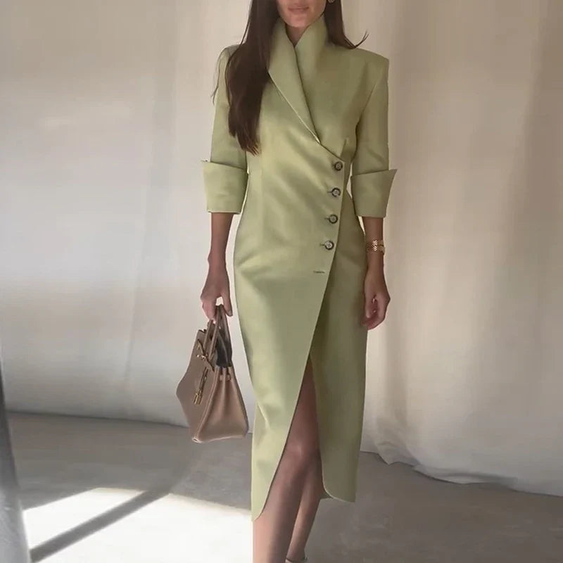 Lady Temperament Lapel High Waist Dresses