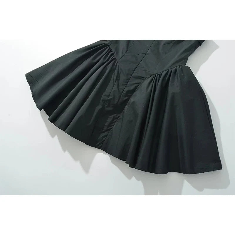 Sexy Front Slit Button Chic Fit Slim Black Mini Dresses Cape Short Sleeve Low Waist Elegant Evening Party Dresses