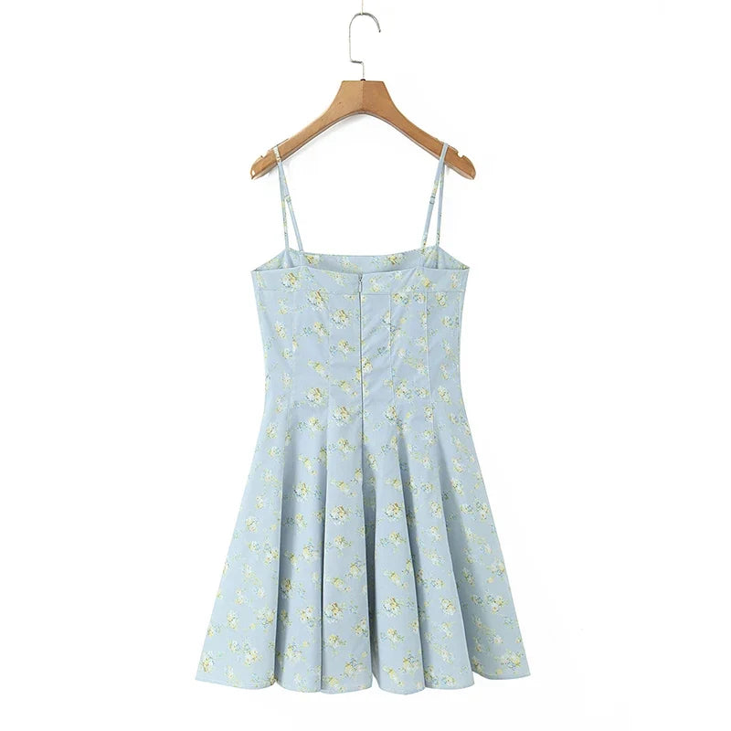 Pretty Girls Floral Print Elegant A-line Mini Summer Dresses Vacation Robe Sundress