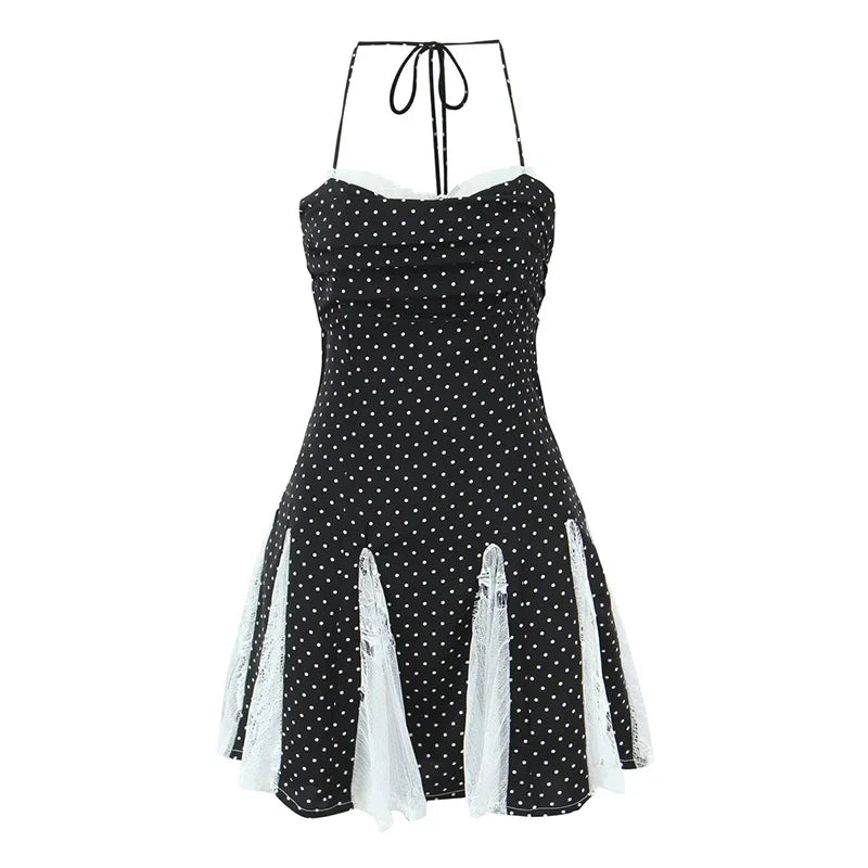 Spice Girls Lace Patchwork Polka Dot Halter Sexy Dresses