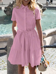 Holiday Sweet Neck Short Sleeve Bandage Waist Cinching Dresses