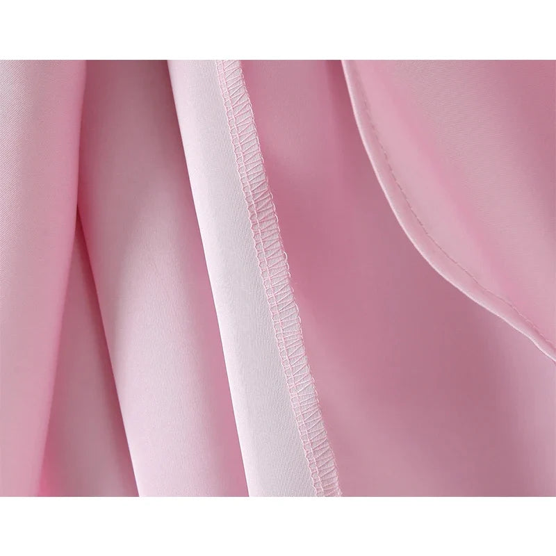 High Street Satin Pink Sling Sexy Elegant Dresses Thin Straps V Neck A-line Midi Evening Party Dresses