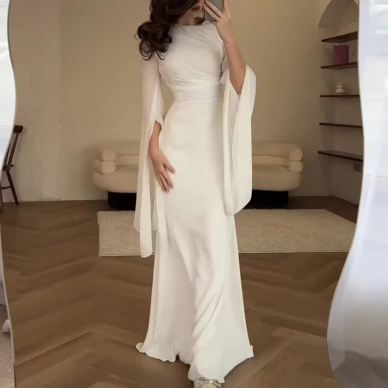 Elegant Batwing Sleeves High Waist Pleats Long Dresses