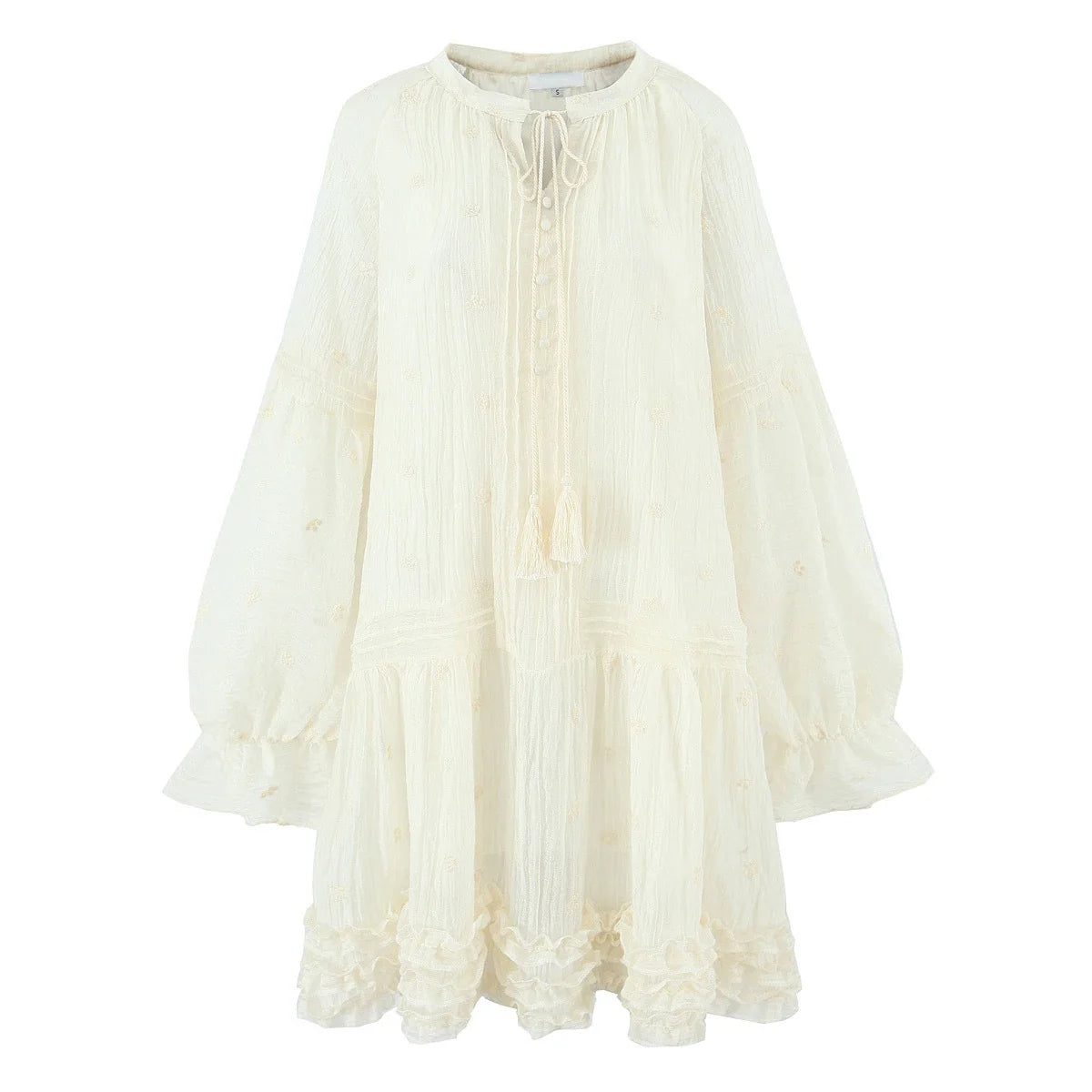 Spring Summer Floral Embroidery Loose Short Dresses Long Sleeve Casual Holiday Dresses