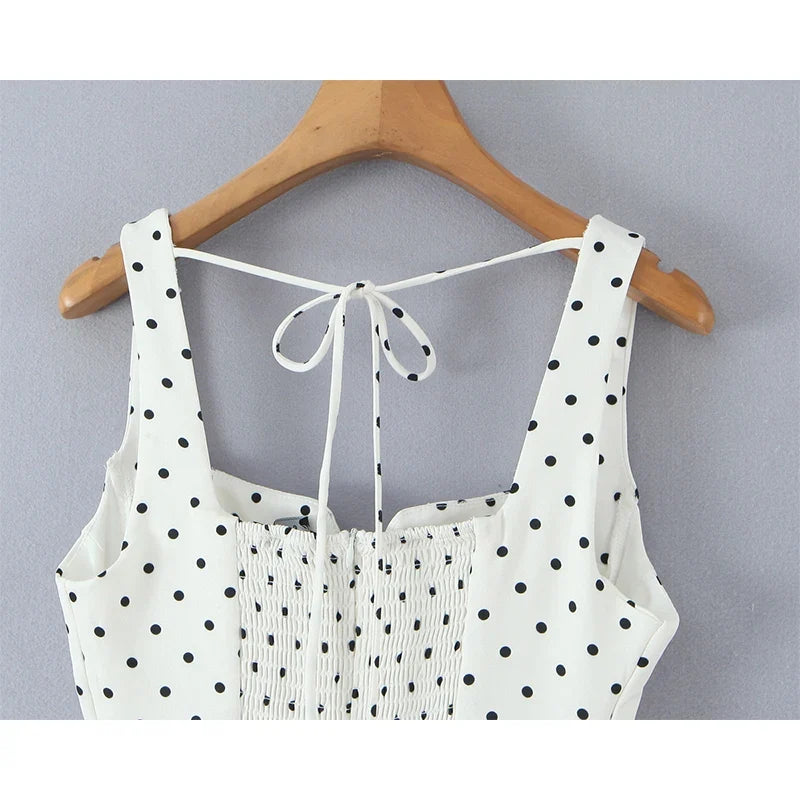 Sexy Spaghetti Straps Polka Dot White Mini Dresses