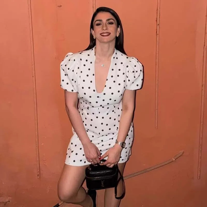Polka Dot White Mini Dresses