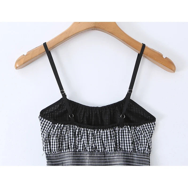 Sexy Spaghetti Strap Plaid Mini Dresses