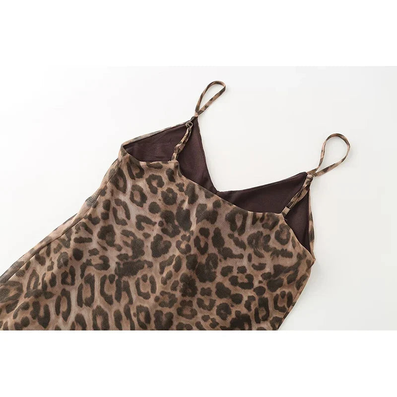 Animal Print V Neck Sling Maxi Dresses