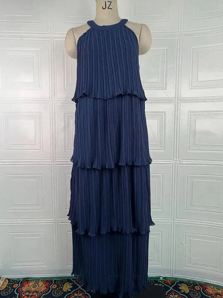 Summer Halter Neck Sleeveless Chiffon Ruffle Elegant Dresses