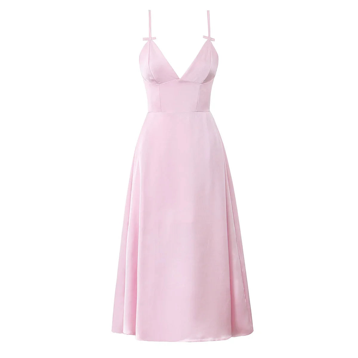 High Street Satin Pink Sling Sexy Elegant Dresses Thin Straps V Neck A-line Midi Evening Party Dresses