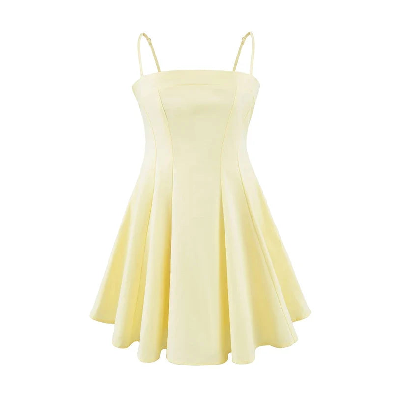 Summer Yellow Spaghetti Strap Mini Dresses