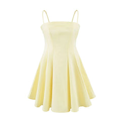Summer Yellow Spaghetti Strap Mini Dresses