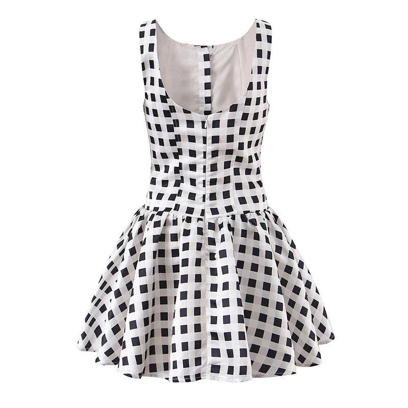 Sexy Backless Plaid Tank Dresses