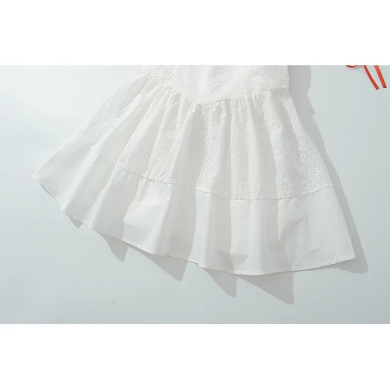 Hollow Out Embroidery Floral White Dresses