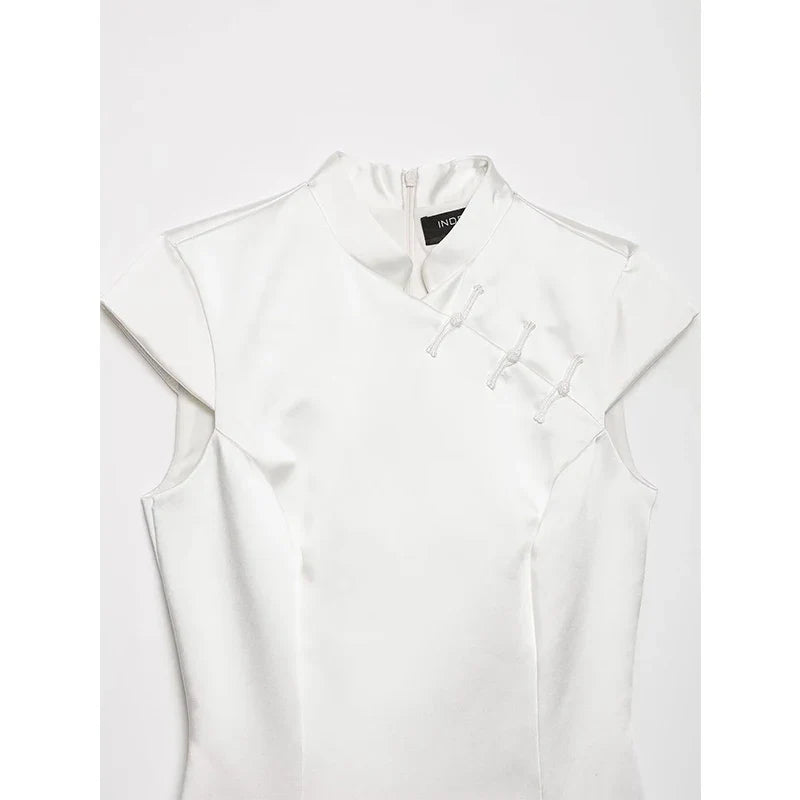 Modern Elegant White Cheongsam Mini Dresses