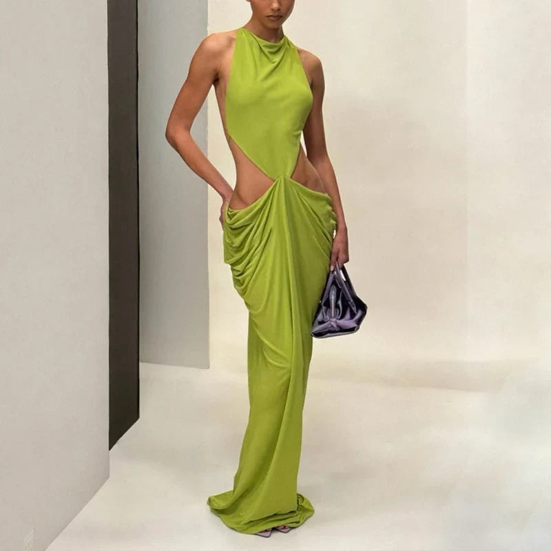 Green Backless Hollow Out Slim Fit Banquet Dresses