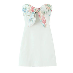 Summer Sexy Off Shoulder Printed Scarf Short Dresses Elegant White Strapless Mini Dresses