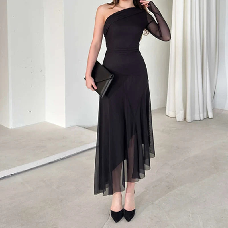 Sexy Slanted Neck High Waist Dresses
