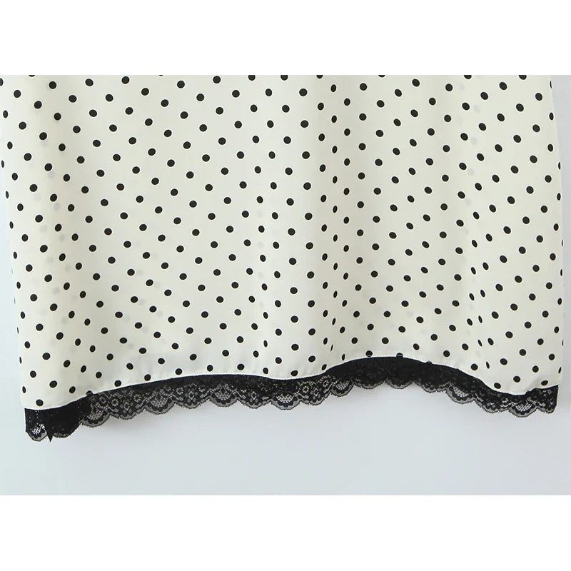 Sexy Backless Lace Trim V Neck Polka Dot Sling Dresses