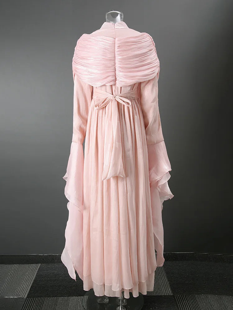 Autumn Wine Color Clothing Irregular Pleated Ruffled Elegant Long Dresses