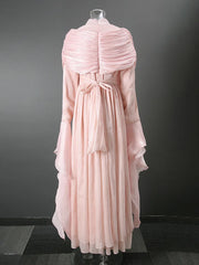 Autumn Wine Color Clothing Irregular Pleated Ruffled Elegant Long Dresses