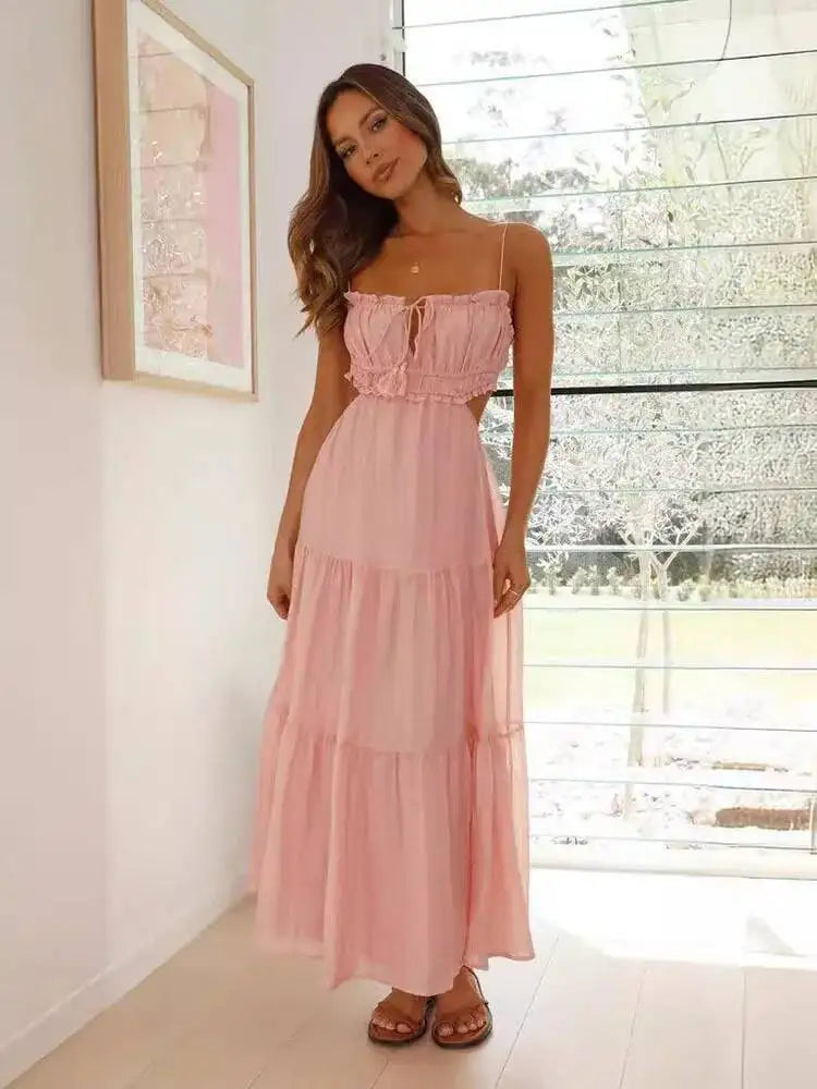 Sweet V-neck Sleeveless Pleated Patchwork Dresses